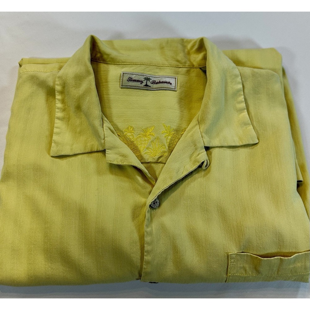 Men's Tommy Bahama Yellow Silk Summer Hawaiian Button Down Shirt Sz Large